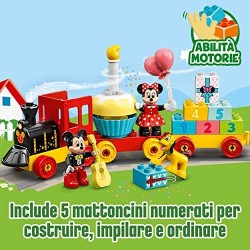 LEGO DUPLO Disney Il Treno del Compleanno di Topolino e Minnie con Torta e Palloncini, Giocattoli per Bambini, 10941