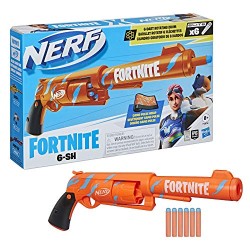 Hasbro - Blaster Nerf Fortnite 6-SH - Colorazione Camo Pulse, caricamento con percussore, caricatore a tamburo da 6 dardi, inclu