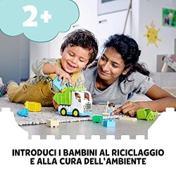 LEGO DUPLO Town Camion della Spazzatura e Riciclaggio, Giocattoli Educativi per Bambini di 2 Anni con 2 Minifigure, 10945