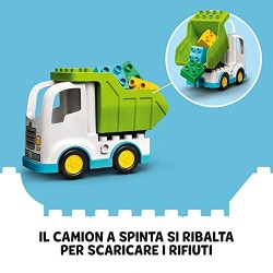 LEGO DUPLO Town Camion della Spazzatura e Riciclaggio, Giocattoli Educativi per Bambini di 2 Anni con 2 Minifigure, 10945