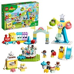 LEGO DUPLO Town Parco dei Divertimenti, Giocattoli per Bambini di 2 Anni, Parco Giochi con 7 Minifigure e Accessori, 10956