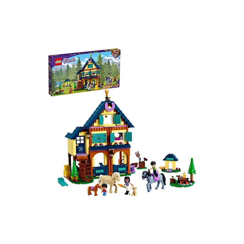 LEGO Friends Il Centro Equestre nel Bosco, Scuderia dei Cavalli Giocattolo per Bambini di 7 Anni con 2 Mini Bamboline, 41683