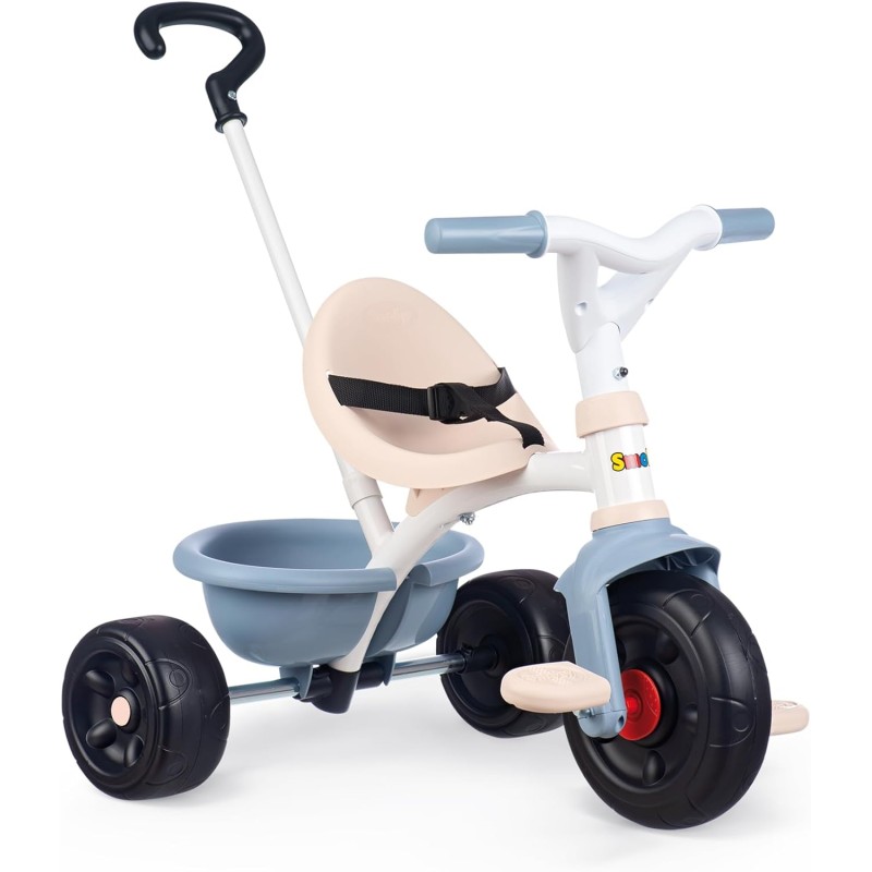 Smoby - Triciclo Be Fun azzurro, evolutivo, con struttura in metallo, asta parentale removibile, 15 mesi