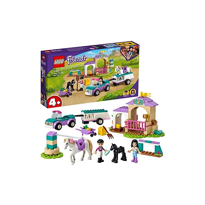 LEGO Friends Addestramento Equestre e Rimorchio, Set per Bambini di 4 Anni con 2 Mini Bamboline e Cavallo Giocattolo, 41441