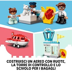 LEGO DUPLO Town Aereo e Aeroporto Giocattolo per Bambini di 2 Anni con 3 Minifigure, Aeroplano e Torre di Controllo, 10961