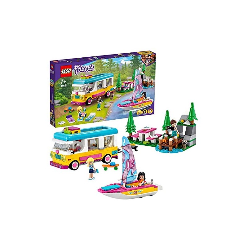 LEGO Friends Camper Van nel Bosco con Barca a Vela, Playset Giocattolo con Mini Bamboline di Stephanie, Emma ed Ethan, 41681