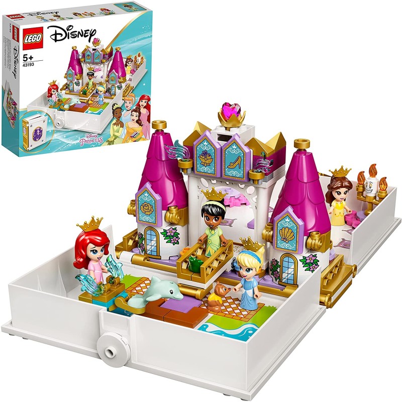 LEGO Disney Princess L Avventura Fiabesca di Ariel, Belle, Cenerentola e Tiana, Castello Giocattolo con 4 Mini Bambole, 43193