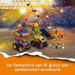 LEGO City Stuntz Arena dello Stunt Show, Set con 2 Monster Truck Giocattolo, 2 Automobiline, Moto Giocattolo con Meccanismo a Sp