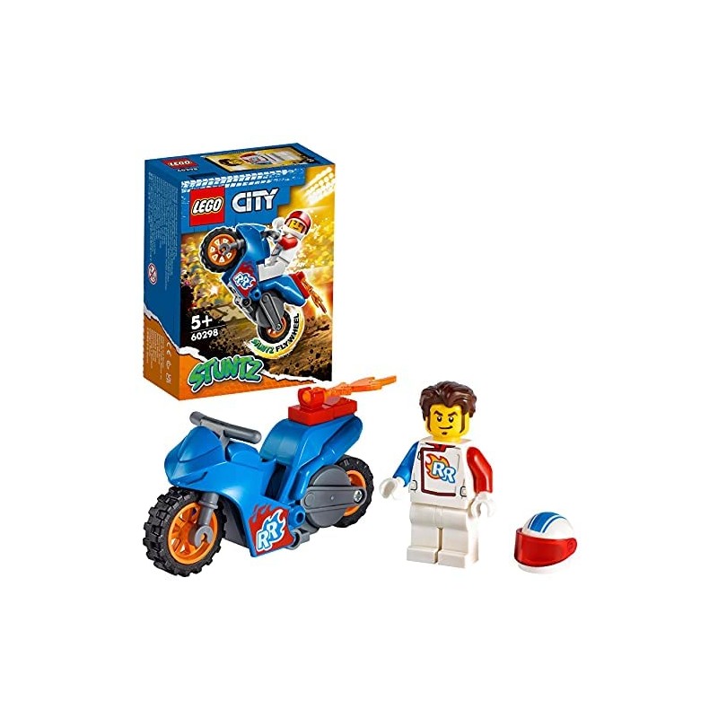 LEGO City Stuntz Stunt Bike Razzo, Set con Moto Giocattolo con Meccanismo a Spinta e Minifigura Pilota Rocket, 60298