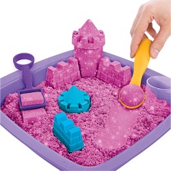 Kinetic Sand |Castello di Sabbia Shimmer | Sabbia cinetica 454gr | Sabbia Magica | Sabbia Colorata Glitterata Rosa | 3 Accessori