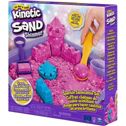 Kinetic Sand |Castello di Sabbia Shimmer | Sabbia cinetica 454gr | Sabbia Magica | Sabbia Colorata Glitterata Rosa | 3 Accessori