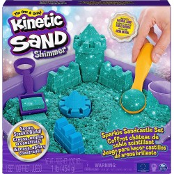 Kinetic Sand |Castello di Sabbia Shimmer | Sabbia cinetica 454gr | Sabbia Magica | Sabbia Colorata Glitterata Verde | 3 Accessor