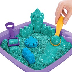 Kinetic Sand |Castello di Sabbia Shimmer | Sabbia cinetica 454gr | Sabbia Magica | Sabbia Colorata Glitterata Verde | 3 Accessor