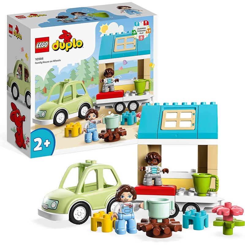 LEGO 10986 DUPLO Town Casa su Ruote, Set da Campeggio con Mattoncini Grandi e Figure, Macchina Giocattolo per Bambina e Bambino 