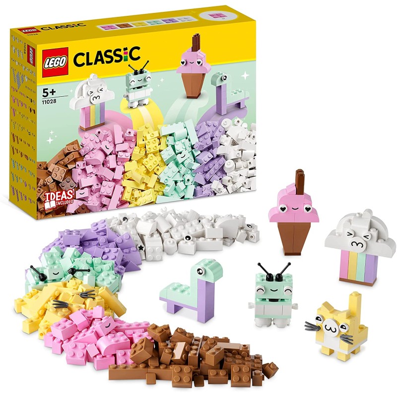 LEGO 11028 Classic Divertimento Creativo Pastelli, Set Costruzioni in Mattoncini con Dinosauro Giocattolo e Gatto, Giochi Educat