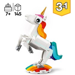 LEGO 31140 Creator Unicorno Magico con Arcobaleno, Set 3 in 1 con Animali Giocattolo Fantastici, Cavalluccio Marino e Pavone, So