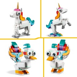 LEGO 31140 Creator Unicorno Magico con Arcobaleno, Set 3 in 1 con Animali Giocattolo Fantastici, Cavalluccio Marino e Pavone, So