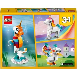 LEGO 31140 Creator Unicorno Magico con Arcobaleno, Set 3 in 1 con Animali Giocattolo Fantastici, Cavalluccio Marino e Pavone, So