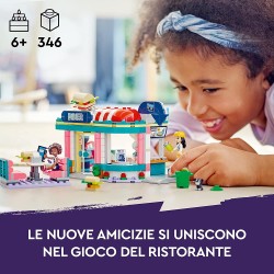 LEGO 41728 Friends Ristorante nel Centro di Heartlake City con Mini Bamboline Liann, Aliya e Charli, Personaggi Serie 2023