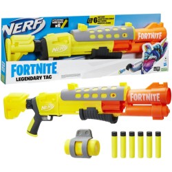 Hasbro - Nerf, Fortnite Legendary, Blaster TAC, design con copertura gialla, tamburo a 6 dardi, 6 dardi Nerf Mega Accustrike - F