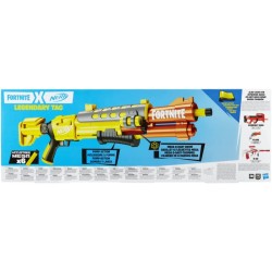 Hasbro - Nerf, Fortnite Legendary, Blaster TAC, design con copertura gialla, tamburo a 6 dardi, 6 dardi Nerf Mega Accustrike - F