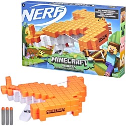 Hasbro - Nerf Minecraft - Balestra Lancia-Dardi Pillager s Crossbow, funziona come una vera balestra, include 3 dardi originali 