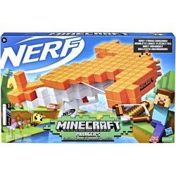 Hasbro - Nerf Minecraft - Balestra Lancia-Dardi Pillager s Crossbow, funziona come una vera balestra, include 3 dardi originali 