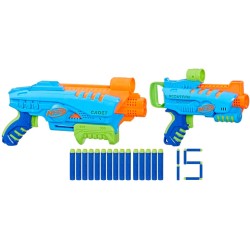 Nerf Elite Jr - Set Ultimate Starter, 2 blaster in gommapiuma facili da usare, 15 dardi Nerf Elite, 2 bersagli - F6369EU40