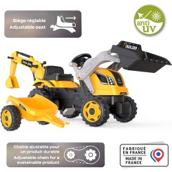 Simba - Smoby Trattore a pedale Max Builder con rimorchio + Trailer + Pelleter + Shovel - 7600710304