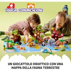 LEGO 10975 DUPLO Animali del Mondo, Giochi Educativi per Bambini, 22 Figure di Animali, Mattoncino con Suoni Realistici, Tappeti