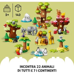 LEGO 10975 DUPLO Animali del Mondo, Giochi Educativi per Bambini, 22 Figure di Animali, Mattoncino con Suoni Realistici, Tappeti