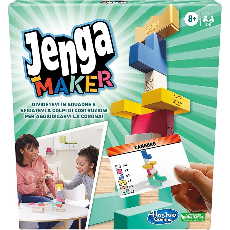 Hasbro Gaming - Jenga Maker, mattoncini in Vero Legno, Gioco di impila la Torre, F45281030