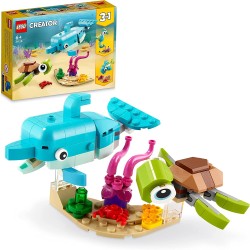 LEGO 31128 Creator 3 in 1 Delfino e Tartaruga, Set con Animali Marini, Cavalluccio e Lumaca di Mare, Giocattoli per Ragazze e Ra