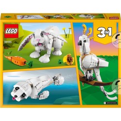 LEGO 31133 Creator Coniglio Bianco, Set 3in1 in Mattoncini, Costruzioni Animali Giocattolo Coniglietto Pasquale, Foca e Pappagal