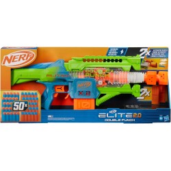 Hasbro - Nerf Elite 2.0, blaster motorizzato lancia-dardi Double Punch, 50 dardi Nerf Elite, 2 caricatori da 10 dardi - F6363EU4