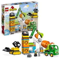 LEGO 10990 DUPLO Town Cantiere Edile con Bulldozer, Betoniera e Gru Giocattolo, Giochi Educativi e Sensoriali con Luci e Suoni p