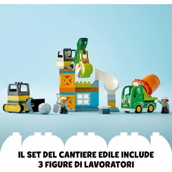 LEGO 10990 DUPLO Town Cantiere Edile con Bulldozer, Betoniera e Gru Giocattolo, Giochi Educativi e Sensoriali con Luci e Suoni p