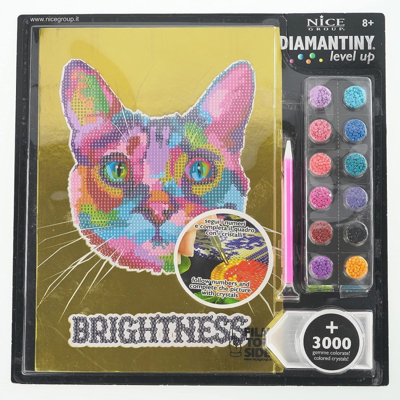 Nice Group - DIAMANTINY, Level Up - Creative Art, Diamond Painting Kit Crea il Mosaico, POP, Gatto, 96005