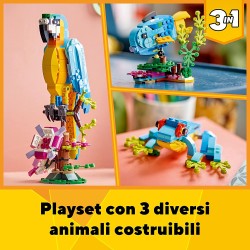 LEGO 31136 Creator Pappagallo Esotico, Idea Regalo Pasqua, Set 3 in 1 con Pesce e Rana, Figure di Animali Giocattolo della Giung