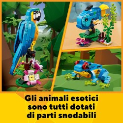 LEGO 31136 Creator Pappagallo Esotico, Idea Regalo Pasqua, Set 3 in 1 con Pesce e Rana, Figure di Animali Giocattolo della Giung