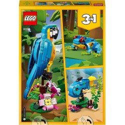 LEGO 31136 Creator Pappagallo Esotico, Idea Regalo Pasqua, Set 3 in 1 con Pesce e Rana, Figure di Animali Giocattolo della Giung