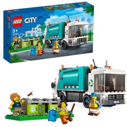 LEGO 60386 City Camion per il Riciclaggio dei Rifiuti, Camioncino Giocattolo con 3 Bidoni per la Raccolta Differenziata, Serie V