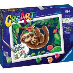 Ravensburger - CreArt Serie D: Vita da bradipo, Kit per Dipingere con i Numeri, Contiene una Tavola Prestampata, Pennello, Color