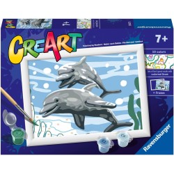 Ravensburger CreArt Serie E: Delfini giocherelloni, Kit per Dipingere con i Numeri, Contiene una Tavola Prestampata, Pennello, C