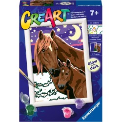 Ravensburger - CreArt Serie E: Cavalli luna e stelle, Kit per Dipingere con i Numeri, Contiene una Tavola Prestampata, Pennello,