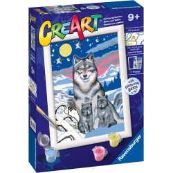 Ravensburger - CreArt, Lupi al Chiaro di Luna con Glitter, Gioco Creativo per Bambini, Contiene una Tavola Prestampata e un Trac