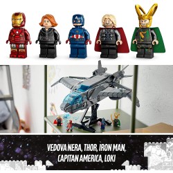 LEGO 76248 Marvel Il Quinjet degli Avengers, Astronave Giocattolo per Bambini con Minifigure di Thor, Iron Man, Vedova Nera, Lok