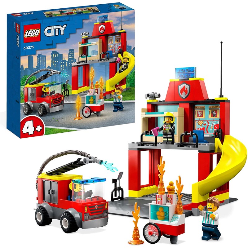 LEGO 60375 City Fire Caserma dei Pompieri e Autopompa con Camion Giocattolo dei Vigili del Fuoco - LG60375