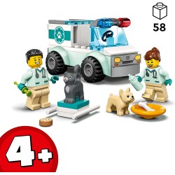 LEGO 60382 City Furgoncino di Soccorso del Veterinario con Ambulanza Giocattolo, 2 Minifigure e Figure di Animali - LG60382