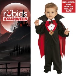 Rubies - Costume Dracula per bambini, Abito con papillon rosso e mantello con alza-collo, Costumi halloween bambino, neonato, Tg